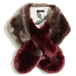 Ted Baker London Luxury Two-Tone Faux-Fur Stole Scarf in Warm Gray & Burgundy